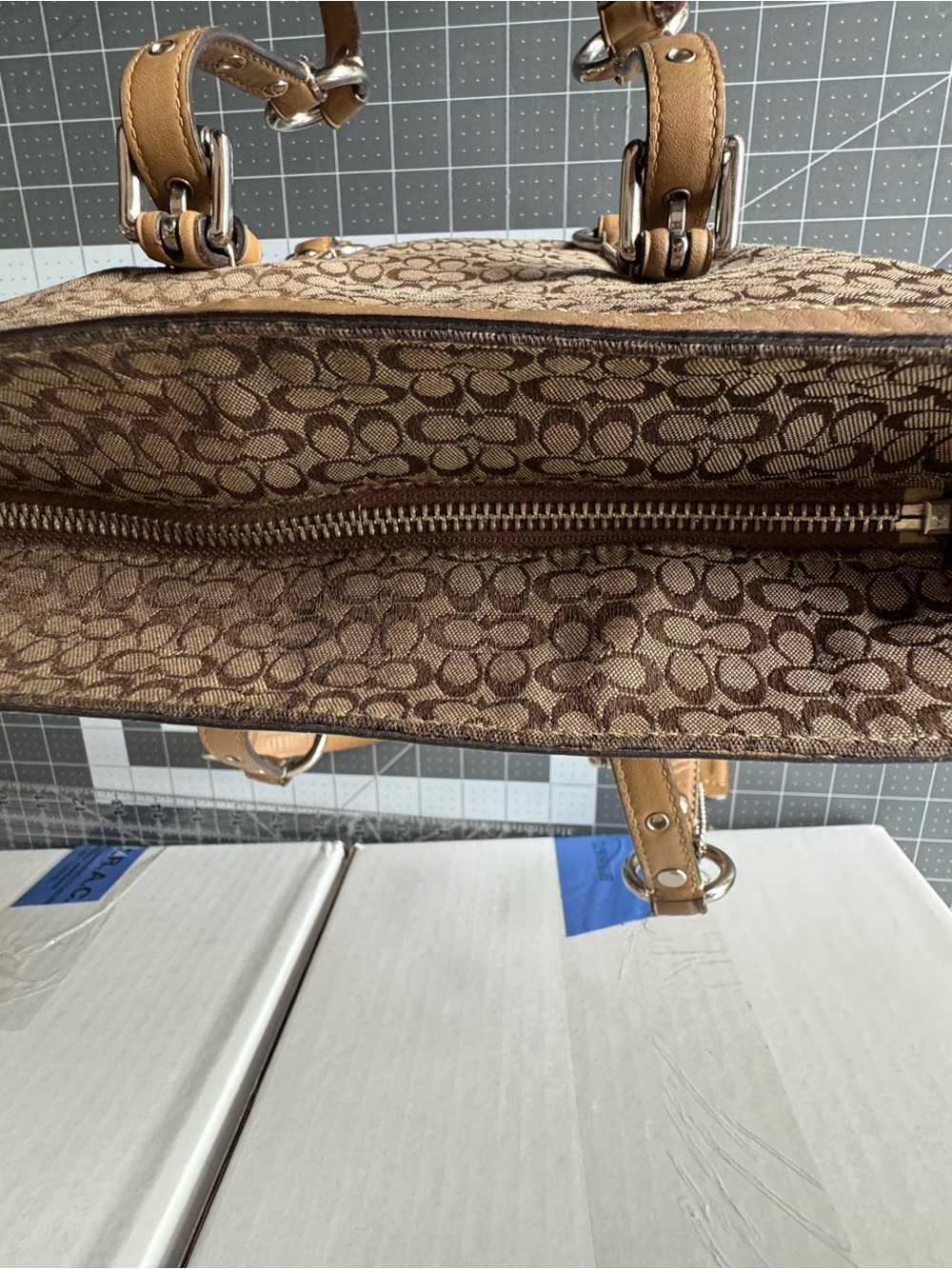 Coach Brown Signature Canvas Tote with Tan Leather Trim - Picture 11 of 16